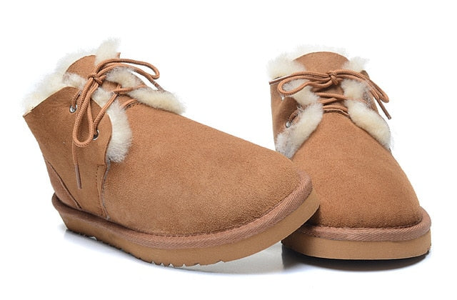 Natural Fur Snow Boots Warm Wool