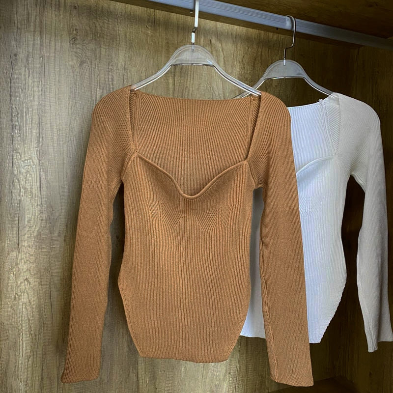 Square Collar Long Sleeve Woman Sweaters