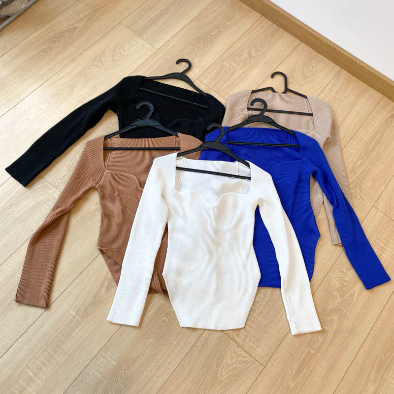 Square Collar Long Sleeve Woman Sweaters