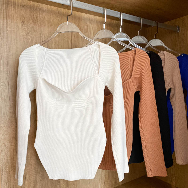 Square Collar Long Sleeve Woman Sweaters