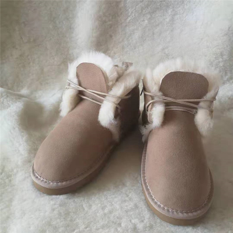 Natural Fur Snow Boots Warm Wool