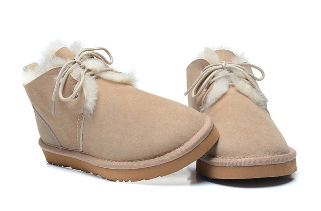 Natural Fur Snow Boots Warm Wool