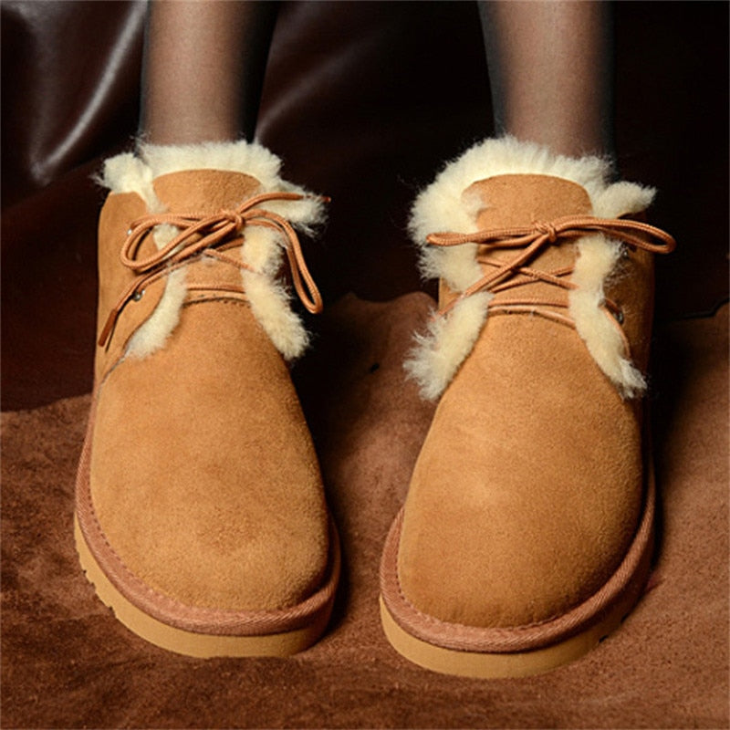 Natural Fur Snow Boots Warm Wool