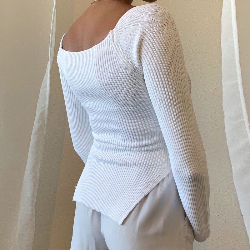 Square Collar Long Sleeve Woman Sweaters