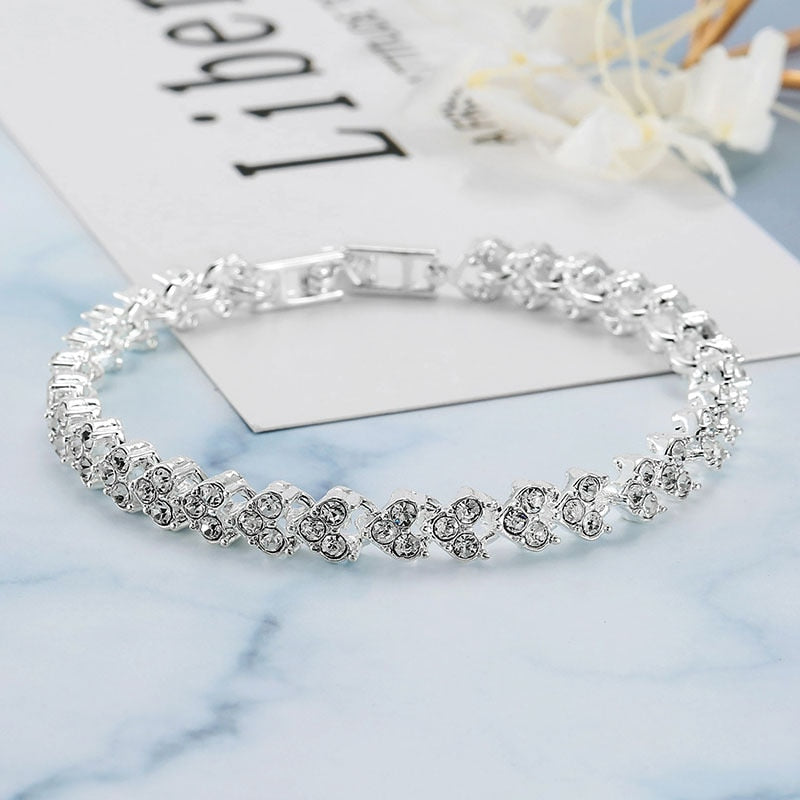 Heart Chain Bracelets Rhinestone Bangle