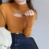 Mock Neck Women Hollow Out Sexy Sweaters