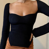 Square Collar Long Sleeve Woman Sweaters