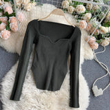 Square Collar Long Sleeve Woman Sweaters