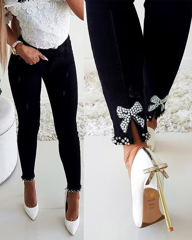 Cute Bow Fashion Skinny Denim Pants