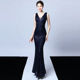 Elegant V Neck Sequin Evening Dress