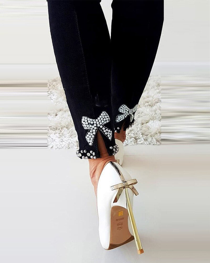 Cute Bow Fashion Skinny Denim Pants