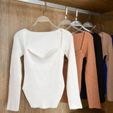 Square Collar Long Sleeve Woman Sweaters