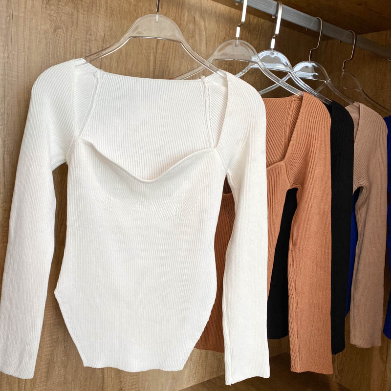 Square Collar Long Sleeve Woman Sweaters