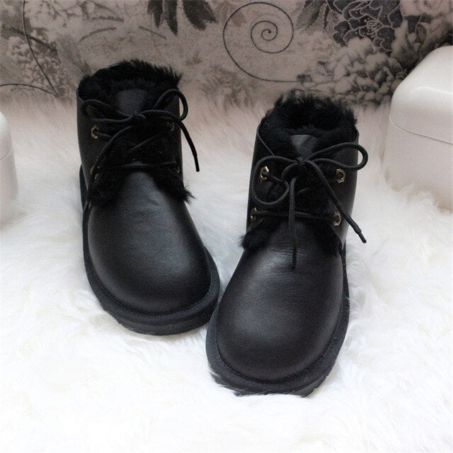 Natural Fur Snow Boots Warm Wool