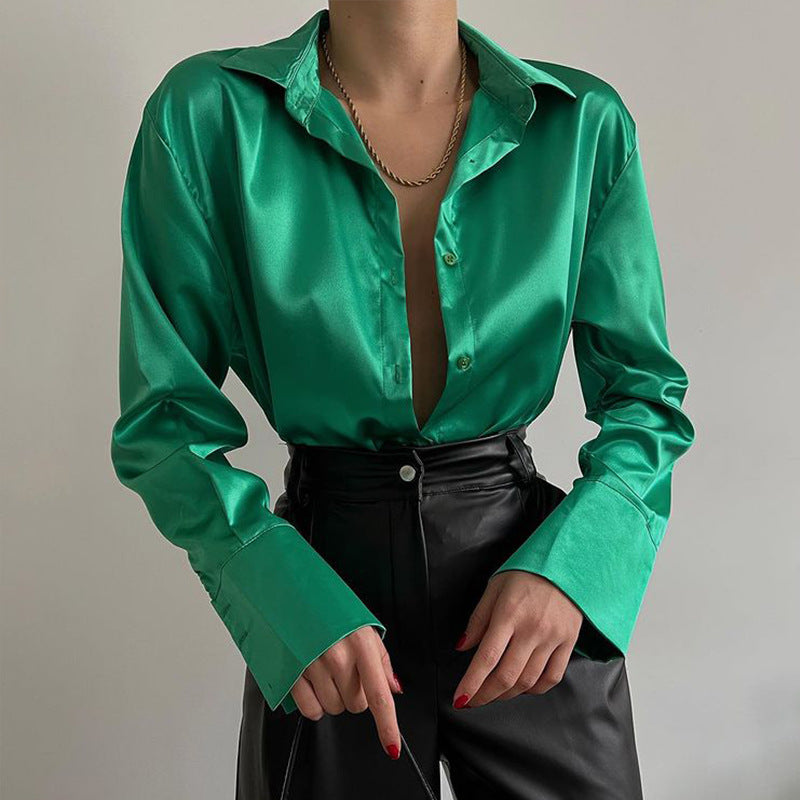 Elegant Satin Long Sleeve Blouses