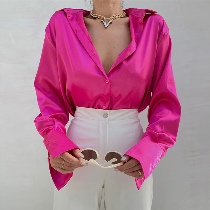 Elegant Satin Long Sleeve Blouses