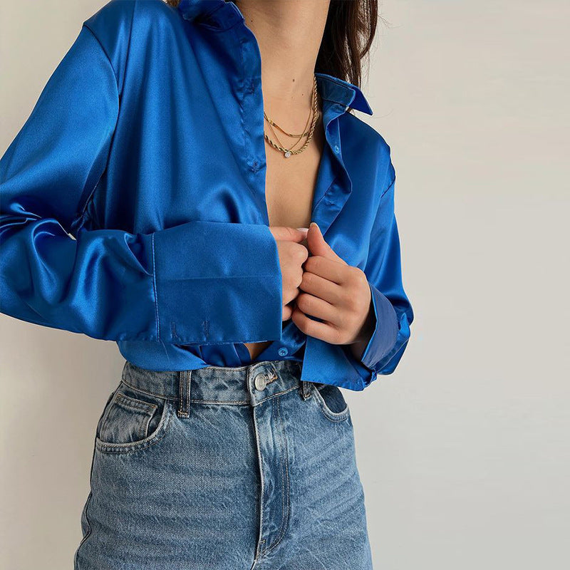 Elegant Satin Long Sleeve Blouses