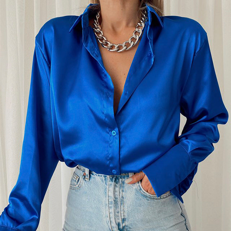 Elegant Satin Long Sleeve Blouses