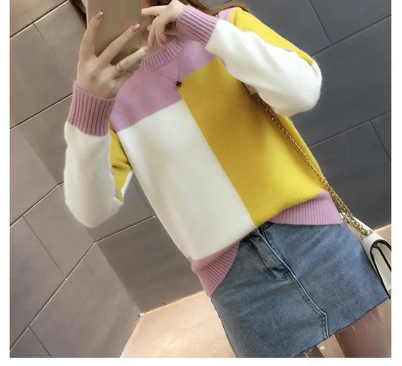 Patchwork Knitted Warm Sweater