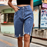 Retro Fashion Street Ripped Cropped Pant