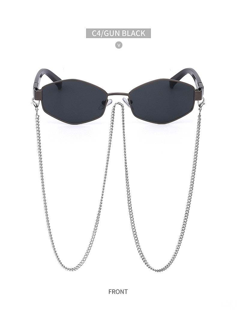 Retro Hexagon With Chain Sunglasses