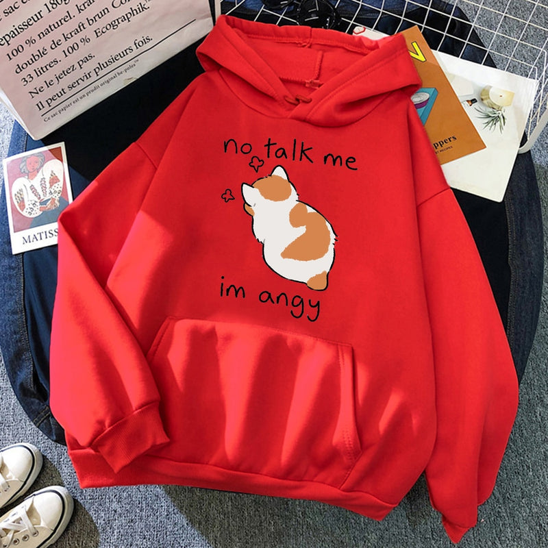 No Talk Me Cute Angry Cat Print Hoody