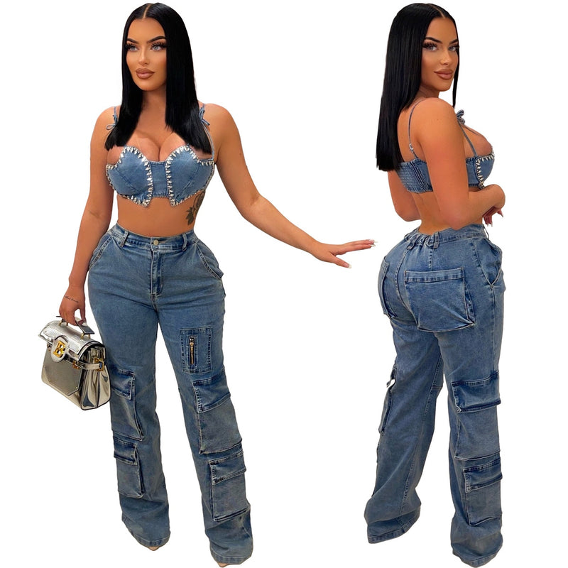 Women Denim Wide Leg Pants