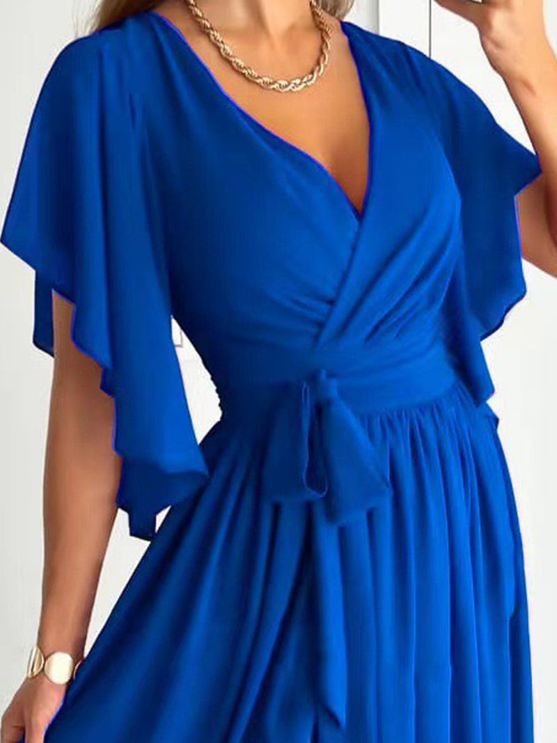 Plus Size V-neck Short Sleeve Long Casual Dress