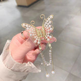 Female Butterfly Pearl Tassel Hair Claw