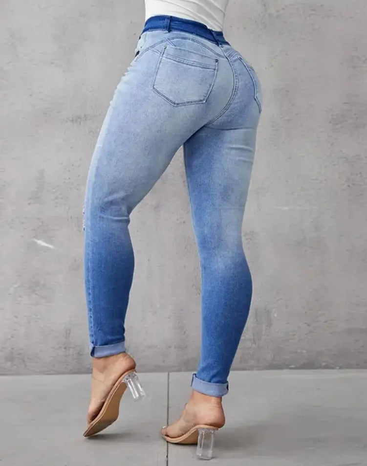 Denim Zip Fly Ombre Ripped Jeans