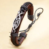 Religious Cross Bible Medal Leather Bracelets