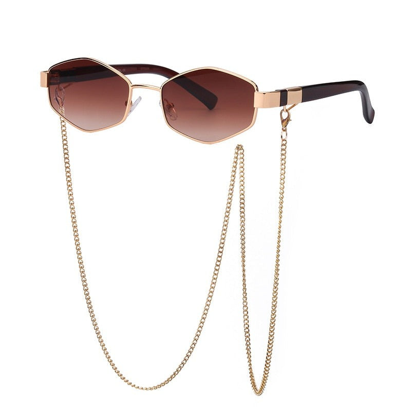 Retro Hexagon With Chain Sunglasses