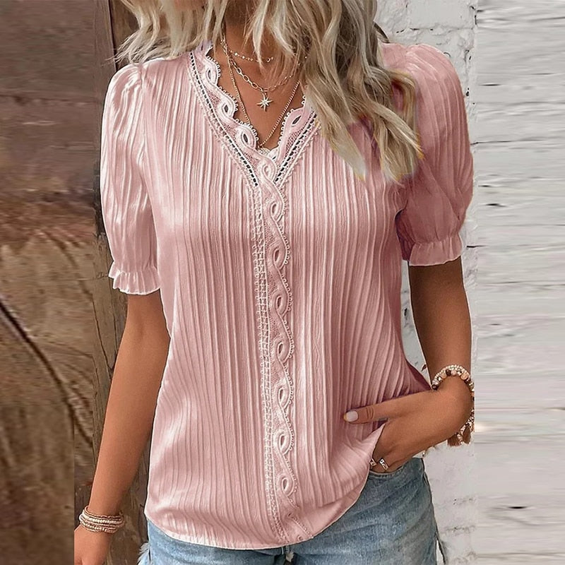 Women Summer Solid Color Blouse