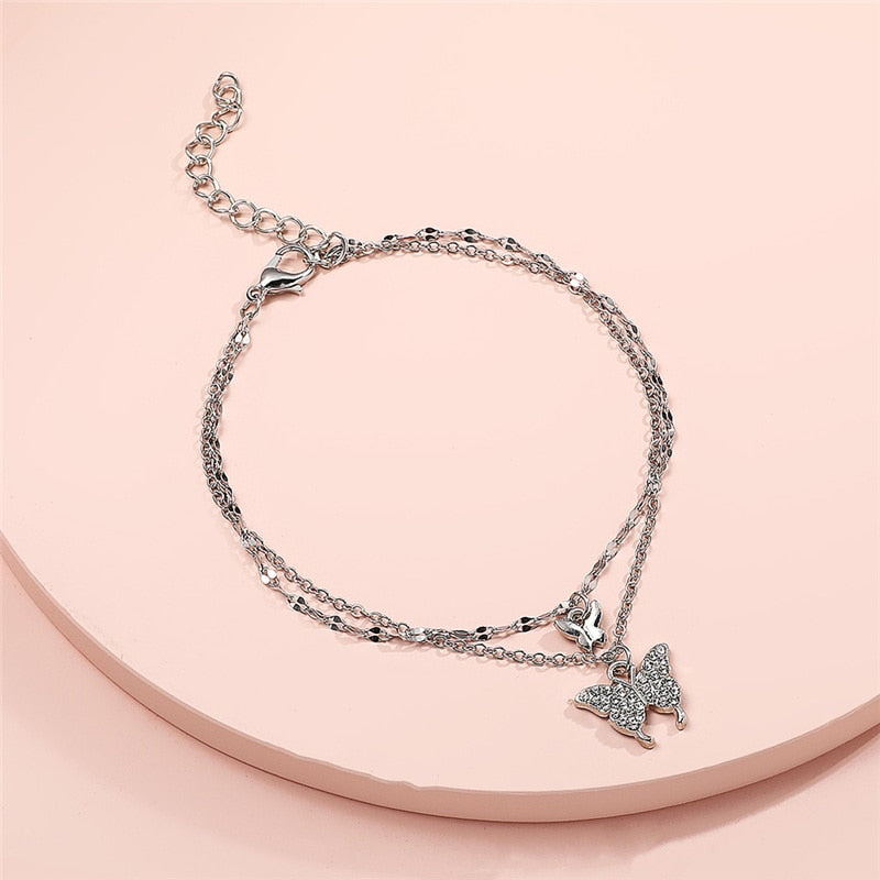 Butterfly Anklet Rhinestone Chain