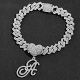 Letter Initial Heart Cuban Anklets