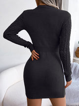 Openwork Twist Waist Solid Long Sleeve Dresses