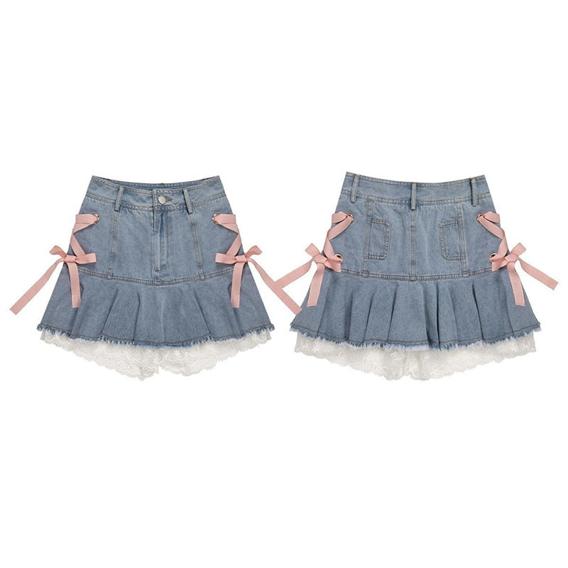 Lace Up Denim Mini Skirt