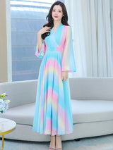 Elegant Chiffon Beach Casual Long Sleeve Dresses