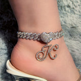 Letter Initial Heart Cuban Anklets