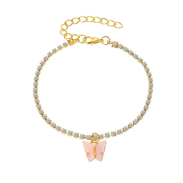 Tennis Chain Butterfly Pendant Anklet