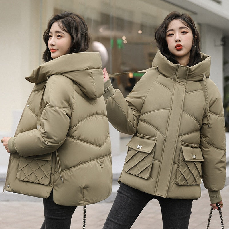 Loose Hooded Cotton Coat