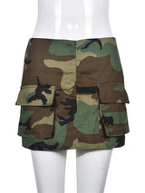 Camouflage Print Pockets Mini Skirts