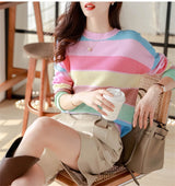 Rainbow Striped Round Neck Knitwear