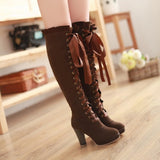 Lace Up Knee-high Boot Female Shoes