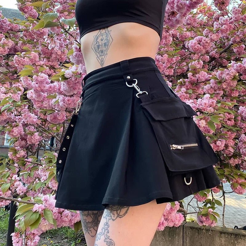 Punk Gothic Black High Waist Black Skirts