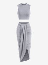 Sleeveless Crop Tank Side 2 Pieces Maxi Dresses