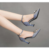 Women Heels Bling Buckle Pointed Toe