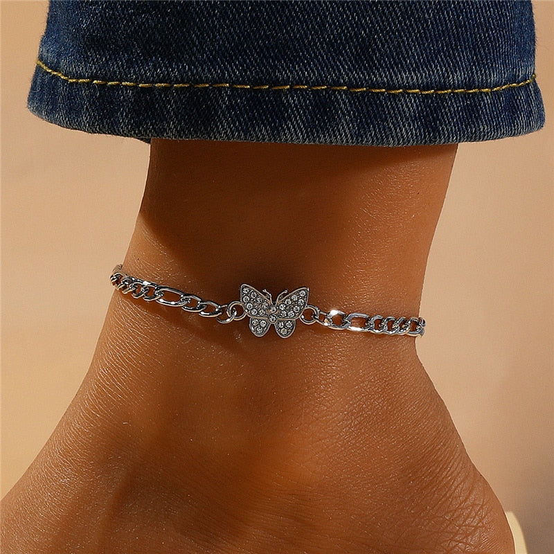 Butterfly Anklet Rhinestone Chain