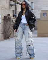 Worn Out Cargo Jeans Women