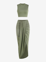 Sleeveless Crop Tank Side 2 Pieces Maxi Dresses